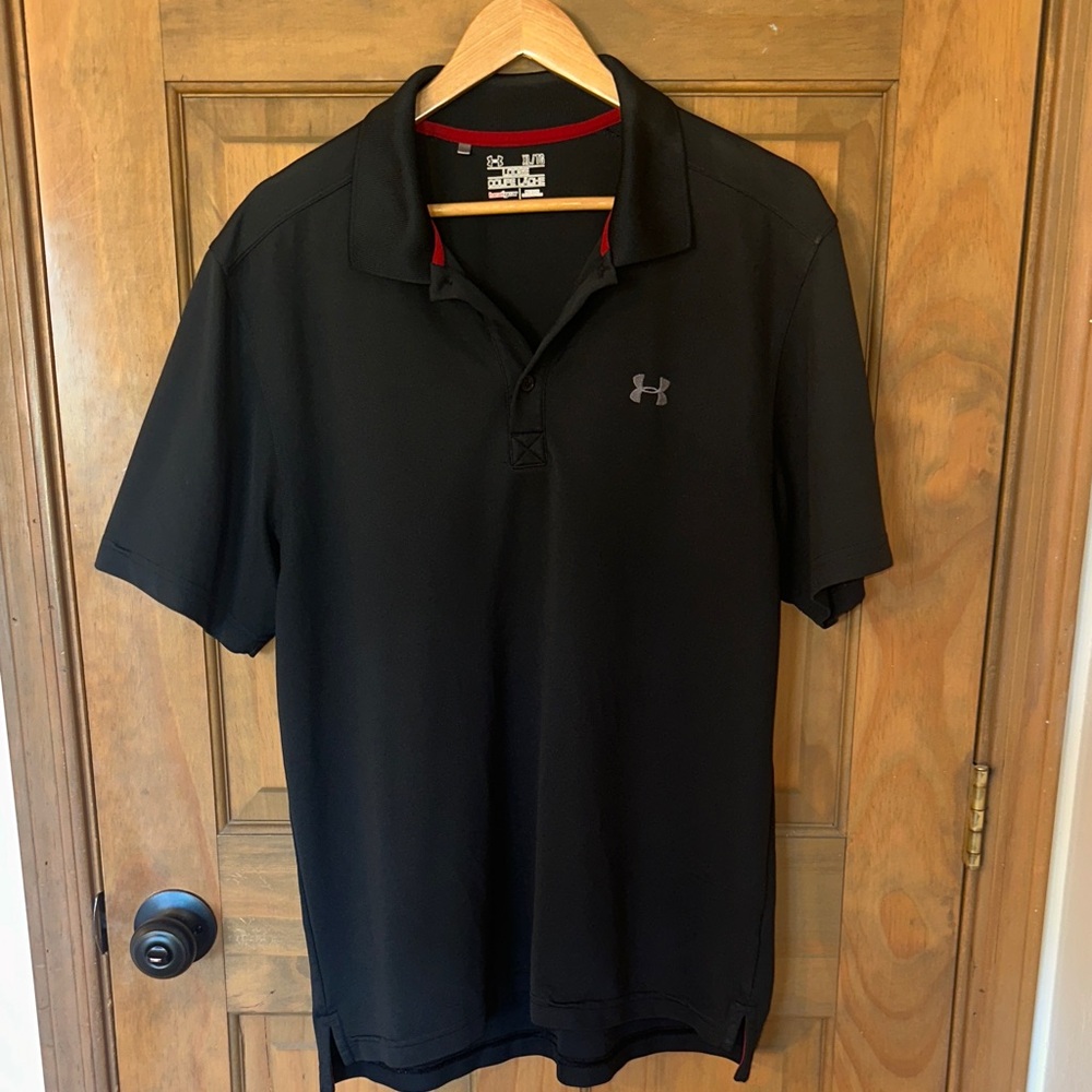 Under Armour Men's Polo Shirt in Black with Red Accents